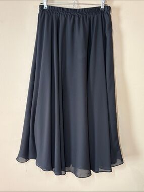 Flowing Black Long Evening Wear Skirt with Elastic Waist